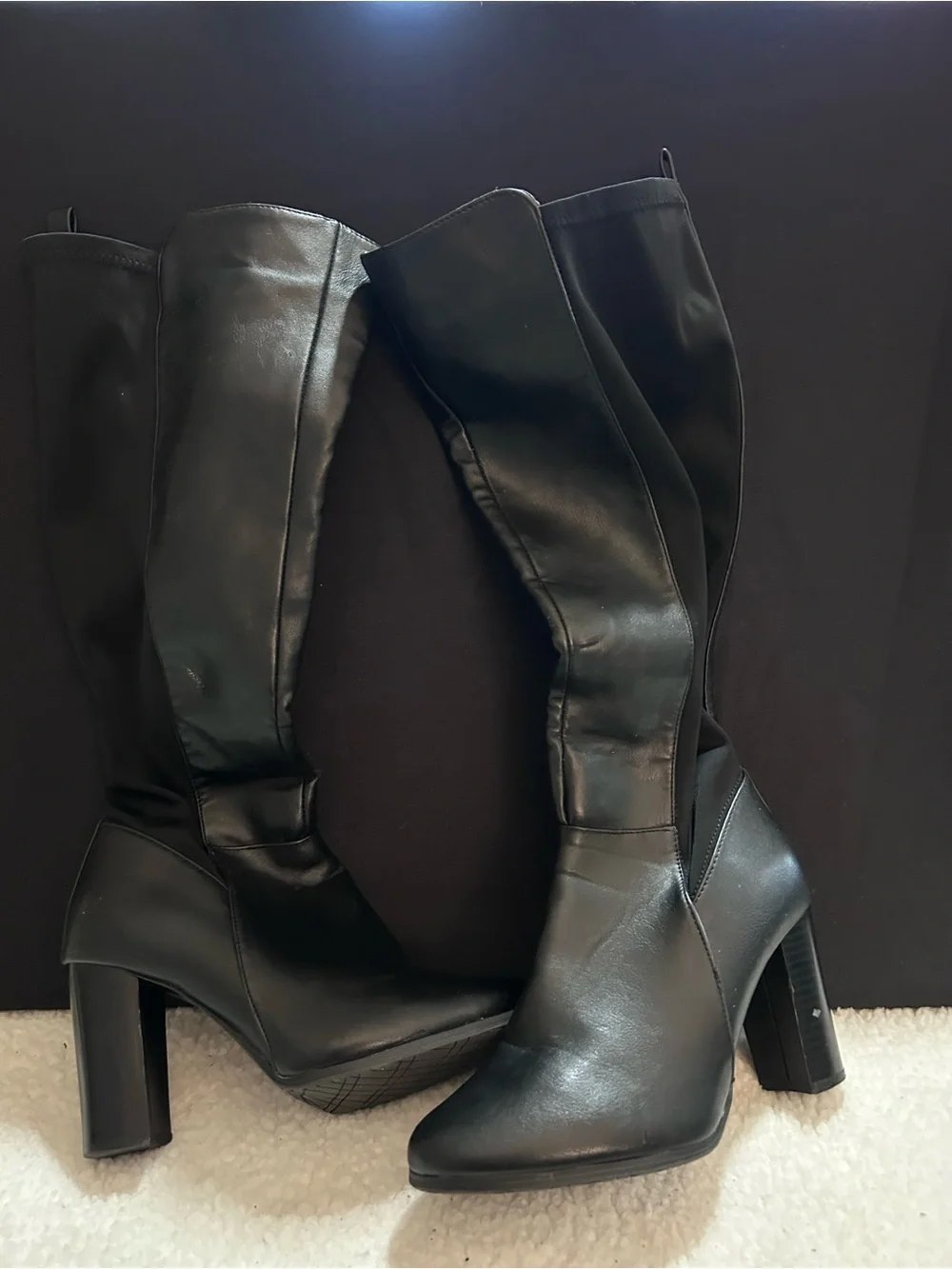 Women's Black Knee-High Block Heel Boots